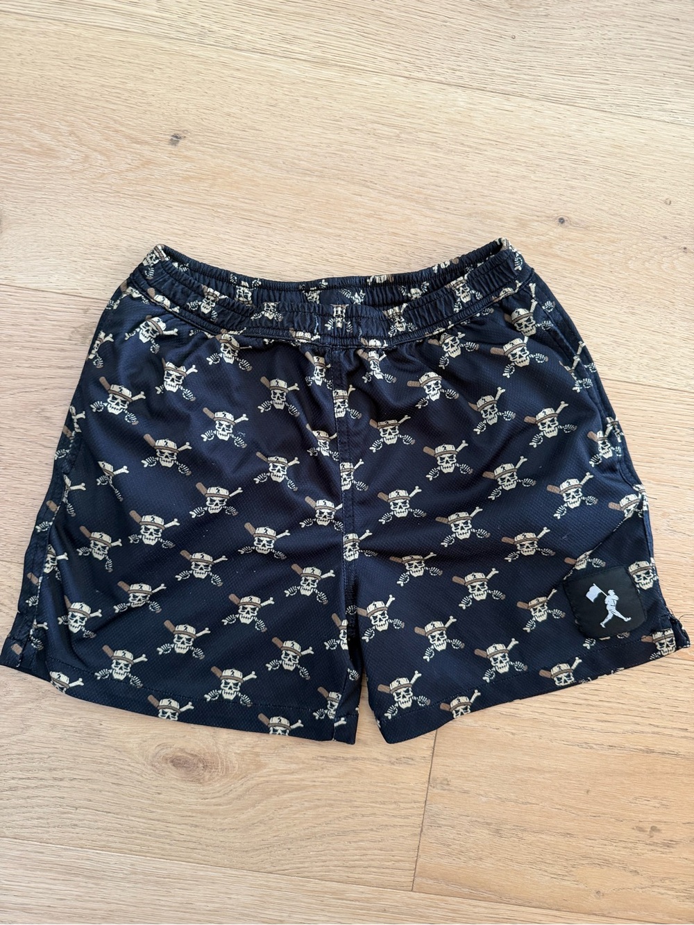Boys Black Skull Print Athletic Shorts